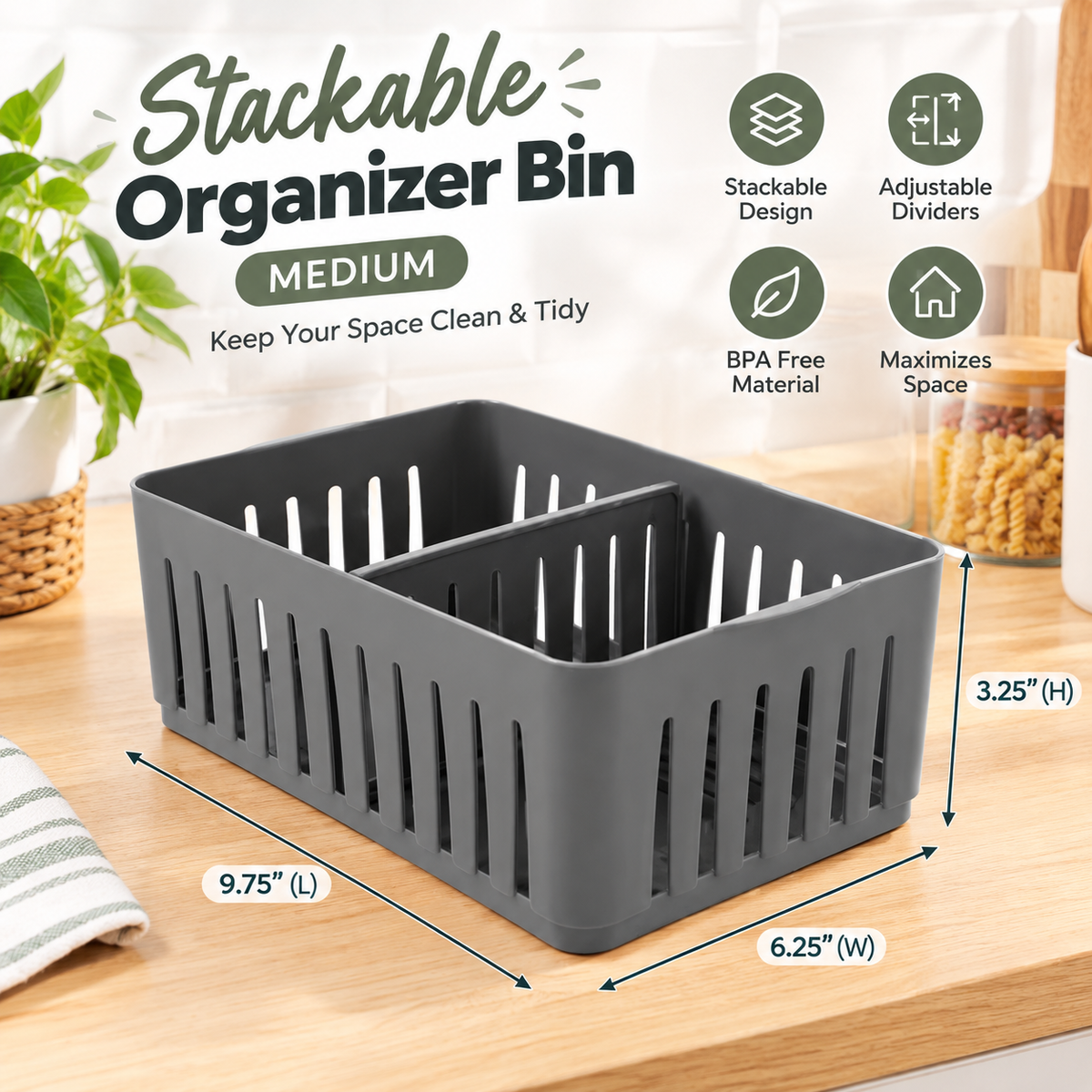 Adjustable Divider Stackable Organizer Bin