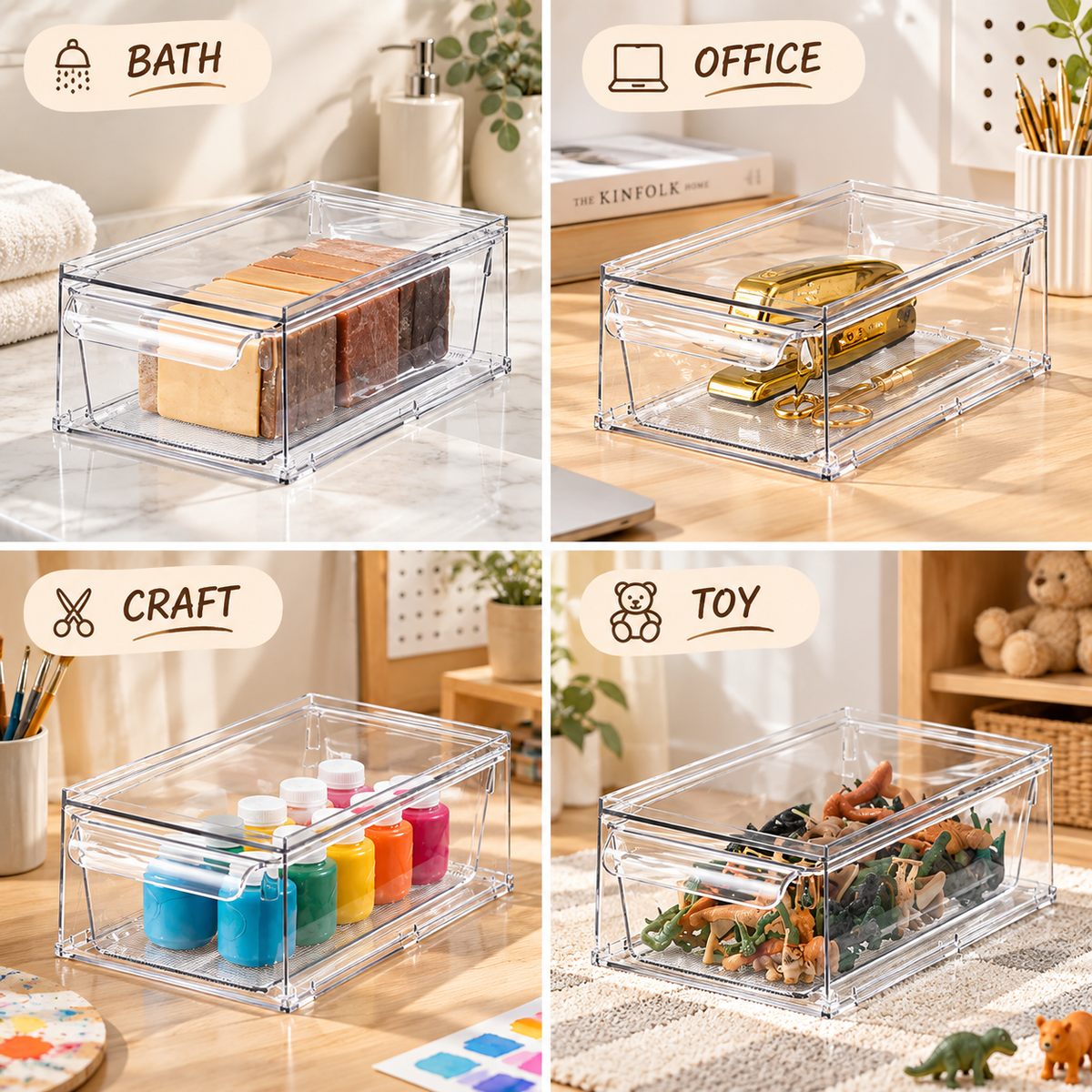 Clear Stackable Pull-Out Storage Drawer